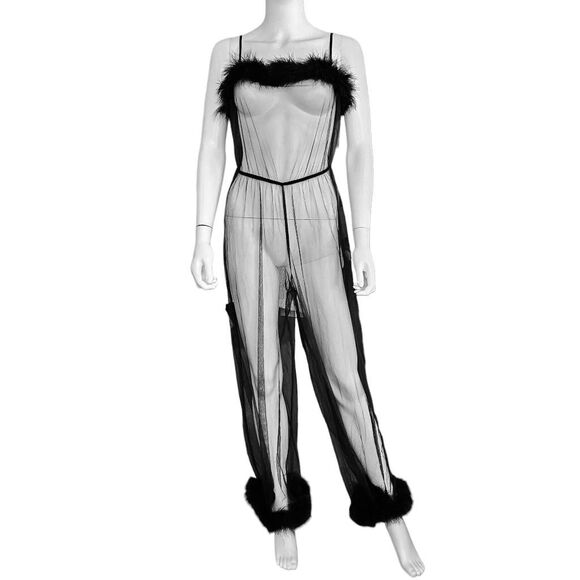 savage x fenty maribou sheer jumpsuit - Picture 2 of 7